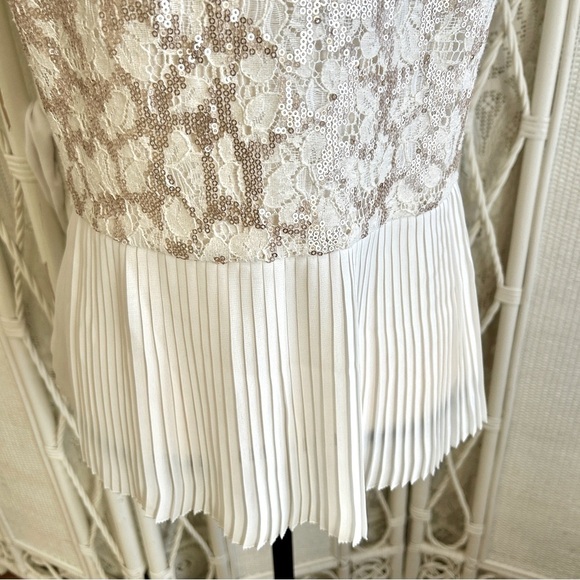 Anthropologie Top Meadow Rue Glimmer Lace Pleat Back Sequin Sleeveless Tank Med - Picture 8 of 16